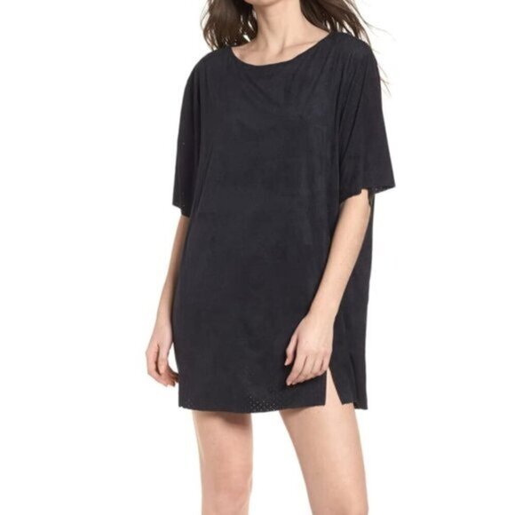 Stone Row Black Perforated Black Suede Dress - Picture 1 of 7